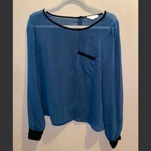 Forever 21 See-through long sleeves blue/green blouse (Size M)